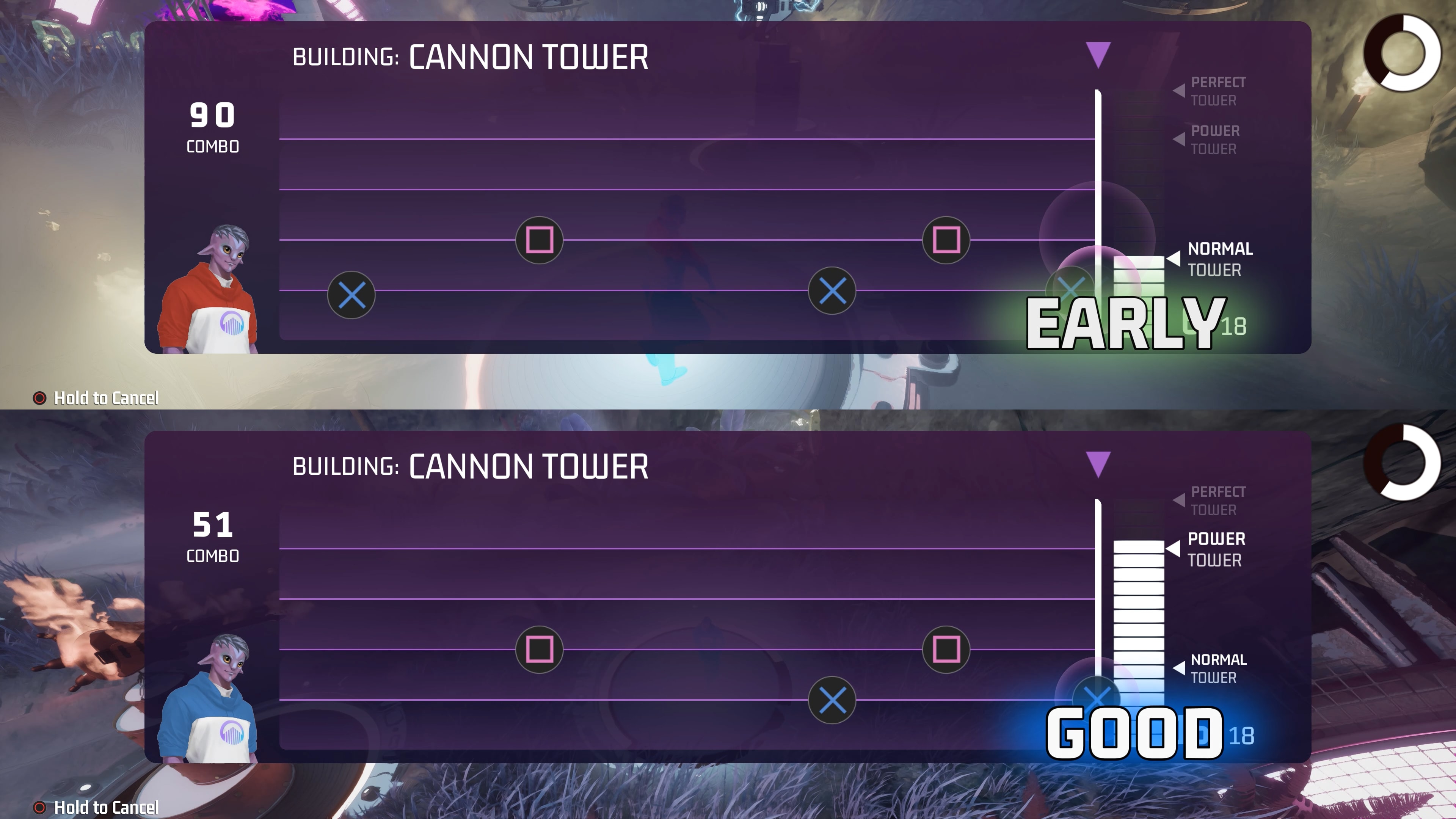 Rhythm Towers screenshot showing couch co-op gameplay